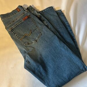 7 For All Mankind Men's Straight Jeans in Medium Blue Denim
